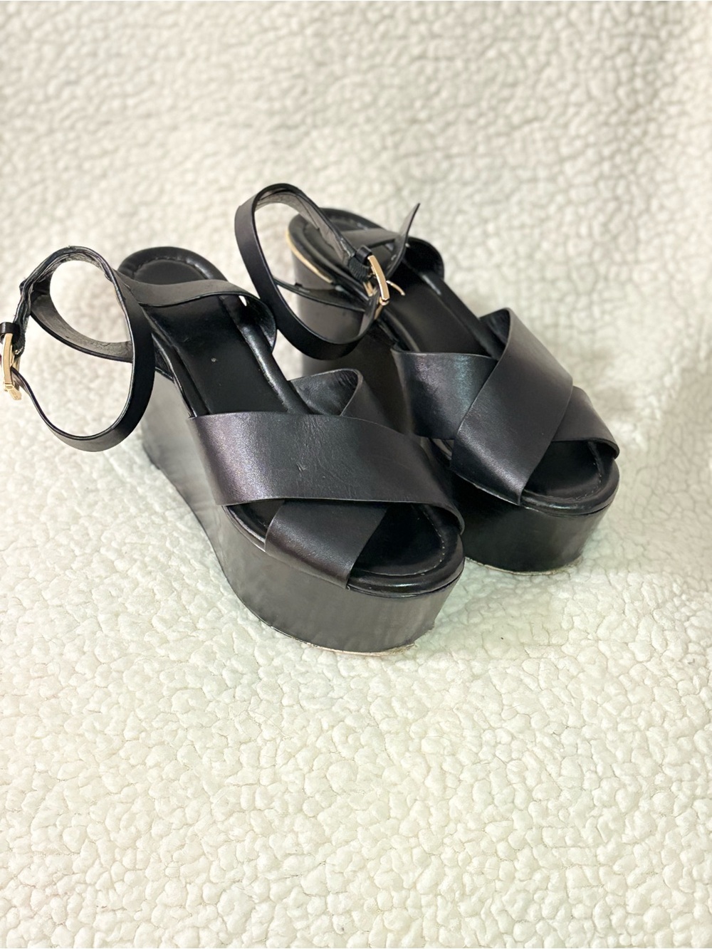 Michael Kors Black Platform Wedge Sandals with Ankle Strap